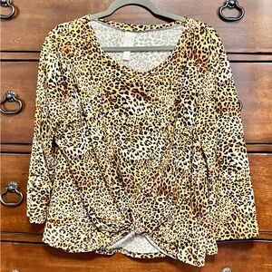 Wild Leopard Print Twist Front Blouse